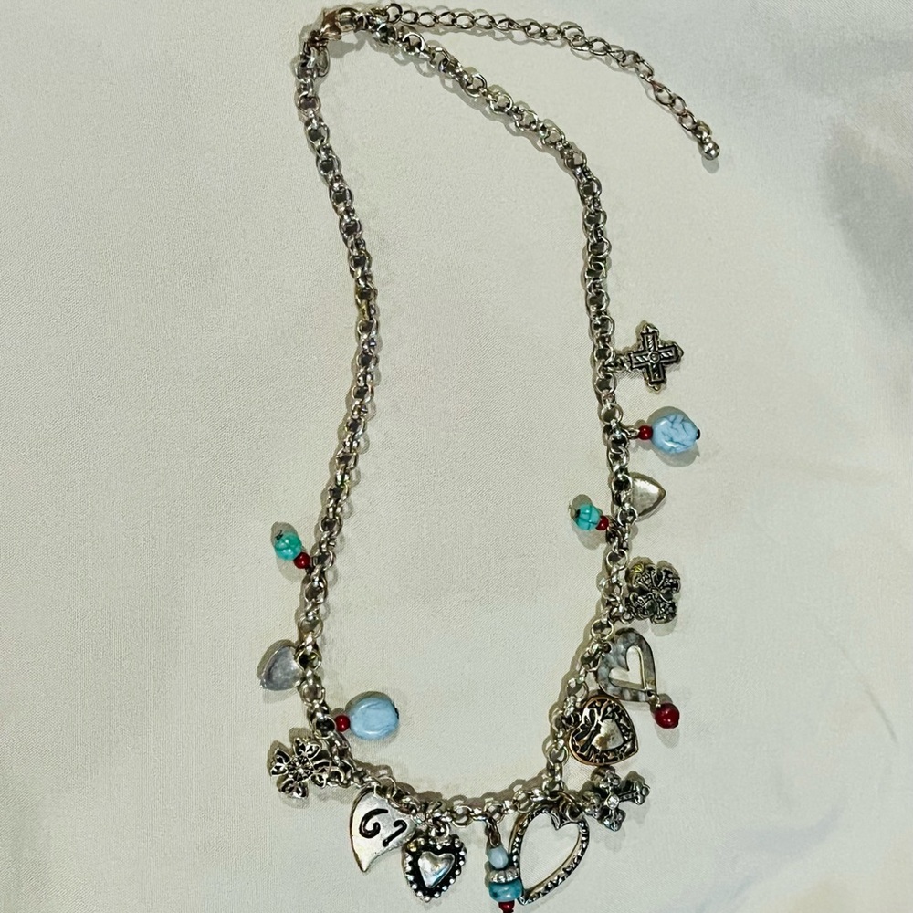 Premier Design Silver-Tone Charm Heart & Bead Necklace - Blue & Red Accents